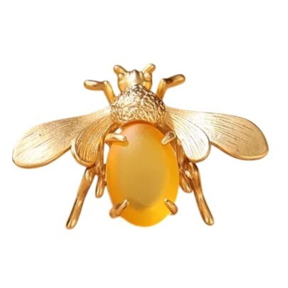 Bee Bug Earrings Pierced Yellow Cabochons Gold Tone Chandelier New - Picture 4 of 5